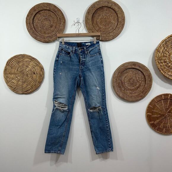 J. Crew Distressed High Waist High Rise Button Fly Slim Boyfriend Jeans 24 - Picture 1 of 6